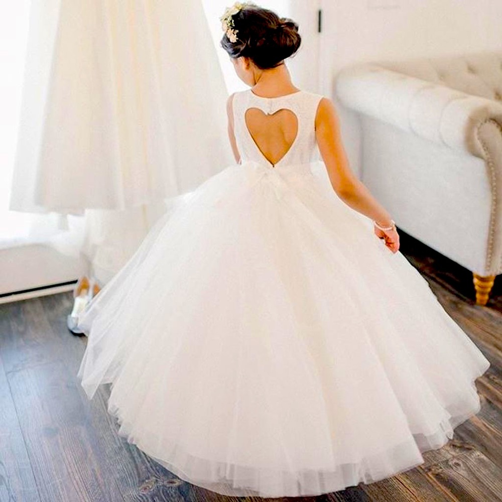 David’s Bridal BALL GOWN FLOWER GIRL DRESS WITH HEART CUTOUT